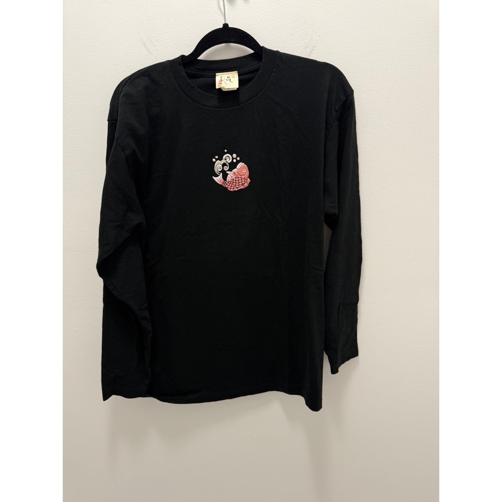 Japanese Graphic Long Sleeve T-Shirt Black XL Crane Turtle Sun Made in Japan
